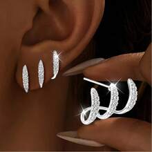 Pendientes elegantes decorados con garra de rhinestone - Accesorio diario hipoalergénico y de moda, regalo de combinación perfecto - Plateado - Ver 5