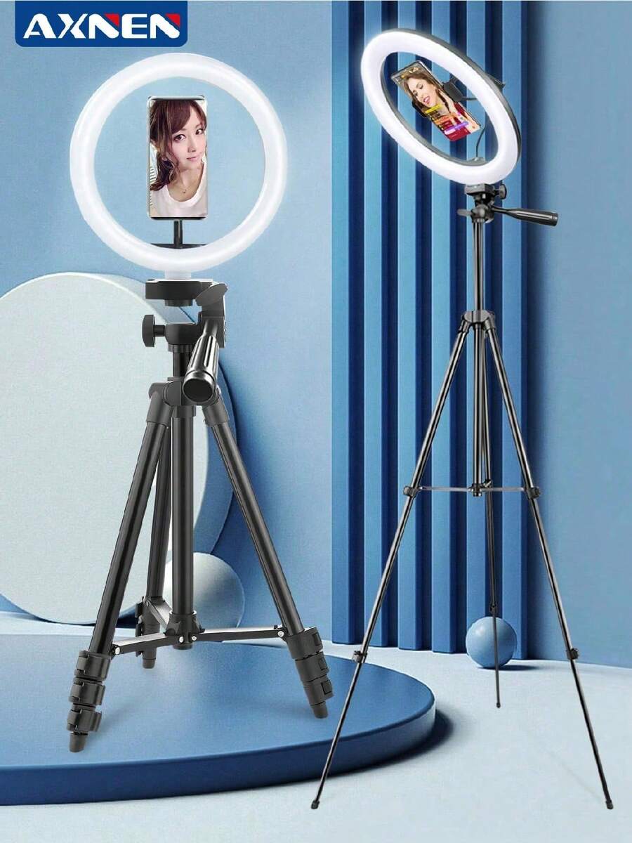 AXNEN 10-Inch Ring Light With 40-Inch Adjustable Tripod Stand, Dimmable LED Circle Lamp With Phone Holder, Suitable For Live Streaming/Makeup/Photography Studio/Video, Compatible With All Smartphones