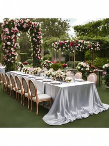 1pc Rectangular Satin Tablecloth, Large Size Tablecloth, Available In Multiple Sizes, Smooth Rectangular Fabric Decorative Tablecloth, Suitable For Ceremony, Wedding, Holiday, Party Dining Table Decor (Pink) - Baby Pink - View 17