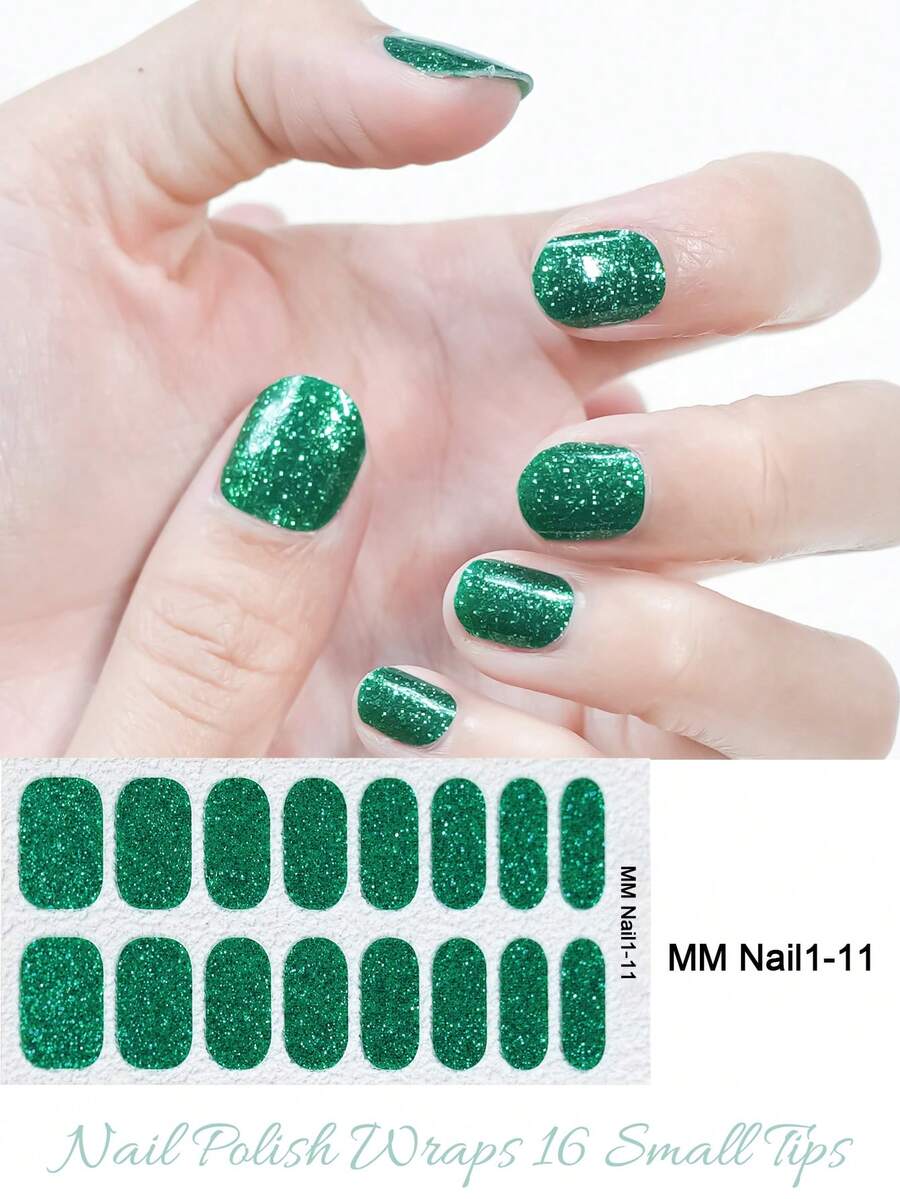 Full Nail Polish Wraps Stickers 1 Sheet Nail Strips Stick On Nails Decals DIY Glitter Nail Adhesive Full Wraps Nail Art Sticker For Women Girls