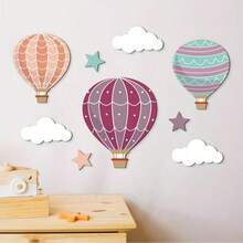 9pcs Nordic Style Macaron Color Hot Air Balloon Wooden Wall Decals, Cloud & Star Combination Baby Room Playful Wall Decoration Set - Multicolor - View 7