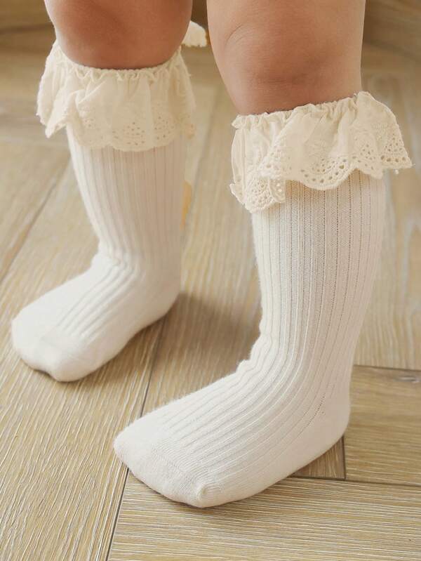 1pair Baby Ruffle Trim Socks