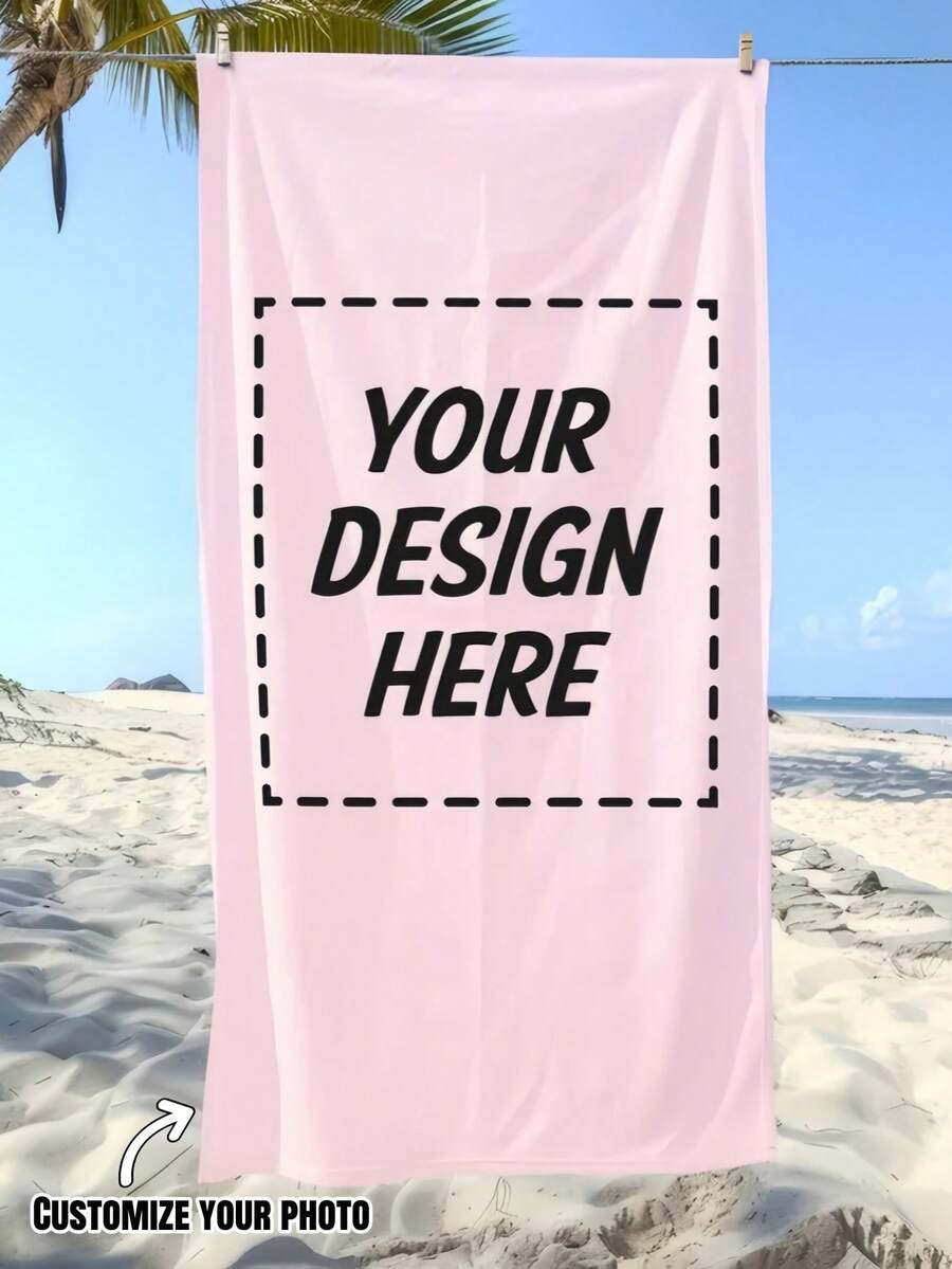 1pc Customized Logo Beach Towel, Pool Towel Gift, Customized Text Beach Towel, Your Logo Here, Beach Print, Towel With Your Logo, Personalized Company Logo Beach Towel - Suitable For Honeymoon Travel, Couple Outings And Memorable Beach Days - Multicolor - View 1