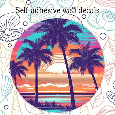 1 pièce Autocollant mural rétro à vague synthétique, coucher de soleil tropical avec palmier, décalcomanie de scène de plage Vaporwave amovible en polypropylène, résistant à l'eau et aux décolorations, convient pour le bureau, les espaces commerciaux, les fenêtres, les murs, le salon, la chambre, la salle de bain, cadeau parfait pour les amateurs d'esthétique rétro et les amoureux de la plage