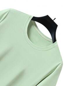 Vancamel Pulse Men's Short Sleeve Versatile Mesh Commuter Design T-Shirt, Simple Solid Color Sports Short Sleeve, Daily Home Casual Short Sleeve - Green - View 3