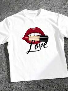 Funny Lipstick Design T-Shirt-1 - White 4 - View 3