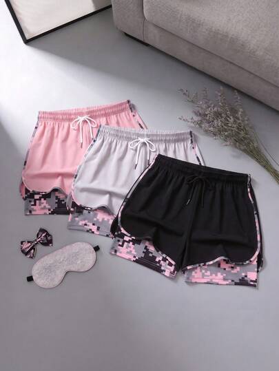 1 chiếc quần short thể thao nữ mùa hè kiểu dáng thường ngày, có dây rút ở eo, túi bên trong, thiết kế phối màu độc đáo, thời trang và phù hợp cho chạy bộ, tập thể dục, đạp xe, yoga và các dịp khác.