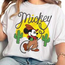 Disney Women's T-Shirts Vintage Wild West Cowboy Oversized T-Shirts, 100% Cotton Retro Short-Sleeved Casual Shirts, And Graphic Printing T-Shirts For Pleasant Family Park Travel - trắng - Xem 1
