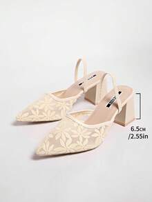 Nuevos zuecos de tacón alto estilo chino en color blanco, sandalias convertibles con punta puntiaguda y bordado de encaje para mujeres - Beis - Ver 7