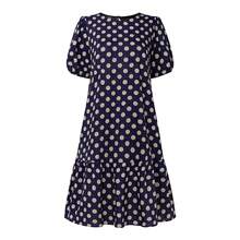vestido de verano para mujer 2025, vestidos elegantes de lunares con mangas abullonadas, vestido elegante hasta la rodilla, vestido informal para y vacaciones - Azul oscuro - Ver 4