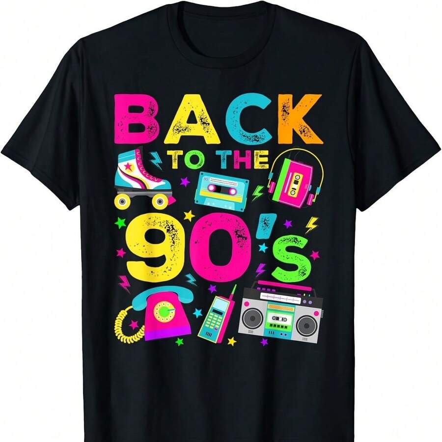 Back To 90's 1990s Vintage Style Nineties Retro Party T-Shirt - Black - View 1