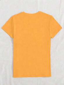 Camiseta de mujer de verano con mangas cortas, diseño impreso simple y cuello redondo - Amarillo - Ver 2