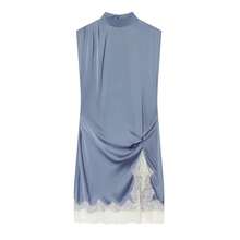 Minivestido de satén de seda con retazos de encaje para mujer High-Street Chic - Nueva colección Otoño/Invierno 2025 - azul cielo - Ver 4