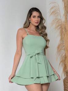 Basic Printed Romper With Padded Cups Duna Premium Sizes P, M, G, And GG - Mint Green - View 7