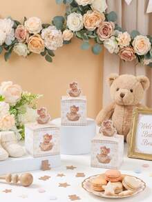24pcs Vintage Teddy Bear Gift Boxes, Watercolor Teddy Bear & Balloon Design, Brown Teddy Bear Balloon Design Candy Boxes, Unisex Teddy Bear Themed Party, Boho Themed Party, Birthday Gift Packaging Boxes, Baby Shower Decor, Birthday Party Decor, Chocolate & Cookie Packaging, Party Favors, Birthday Party, Baby Shower, Gender Reveal Party Decorations - Brown Bear - View 4
