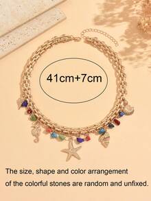 1pc Beach Vacation Style Necklace, Colorful Stone Pendant Seashell Charm, Fashionable Jewelry Suitable For Daily Wear, Summer Vacation, Dates, Parties, Music Festivals. The Size, Shape And Color Arrangement Of The Colorful Stones Are Random And Not Fixed. - Multicolor - View 4