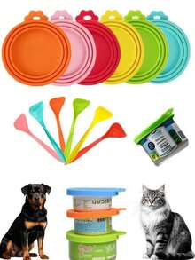 1pc Random Pet Supplies Silicone Can Lid With Spoon, Cat/Dog Food Seal Cover - 500ml - View 2
