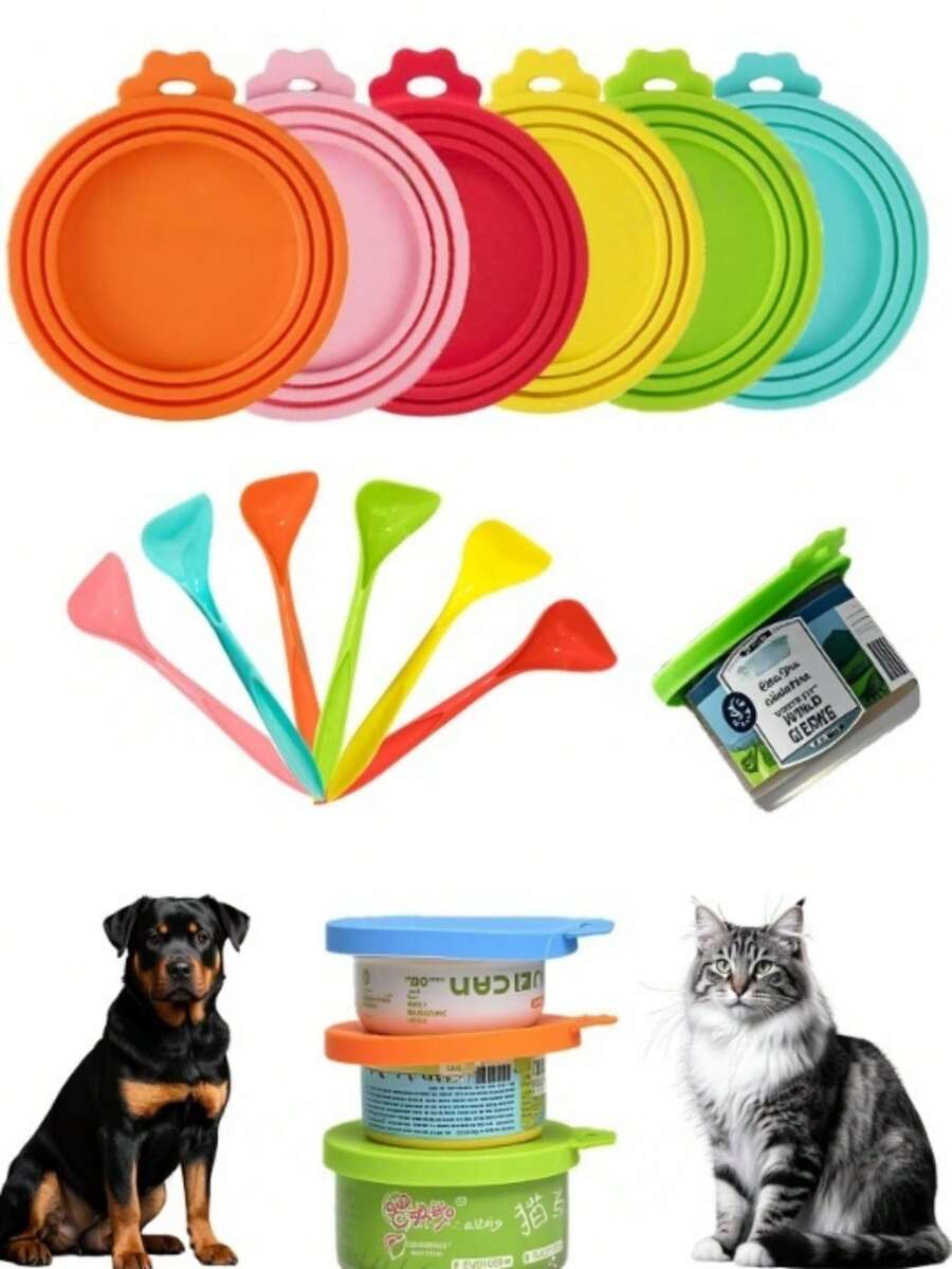 1pc Random Pet Supplies Silicone Can Lid With Spoon, Cat/Dog Food Seal Cover