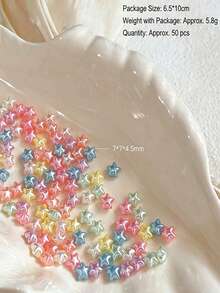 50 piezas de encantos de arte de uñas 3D de estrella y corazón de colores mixtos, lindos encantos de uñas acrílicas de estética kawaii Y2K, gemas de uñas con efecto de perla iridiscente arcoíris, decoración de uñas DIY adecuada para verano y primavera, adecuada para salones de uñas y el hogar - Multicolor - Ver 4
