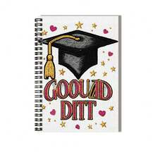1pc Graduation Season Exclusive Spiral Notebook, Cover Embroidered With Graduation Cap Design, Decorated With Stars And Hearts, "GOOD DIT" Text Prominent And Eye-Catching. 100-Page High Capacity, Suitable For Work Records, Study Notes, Diary Writing, And Also A Thoughtful Gift Choice For Graduation Or Birthday. - C - View 3