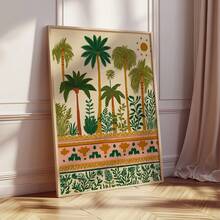 1pc Frameless Folk Art Palm Tree Tropical Print, Boho Botanical Poster For Bedroom, Dorm, Living Room, Back To School, Funky Posters, Gift - Palm Trees - View 1