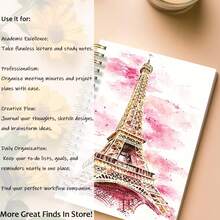1 pieza Cuaderno espiral A5 - Diseño de arte en acuarela inspirado en París, Francia, con la Torre Eiffel y arquitectura francesa, cubierta elegante en rosa y dorado - Rosa elegante - Ver 6