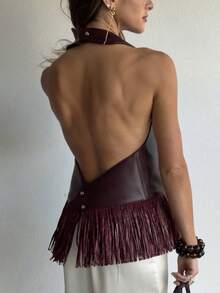 Womens Western Cowgirl Fringe Top Country Concert Outfits Festival Tassel Hem Boho Rodeo Camisole Rave Tank Shirt - Dark Brown - View 5