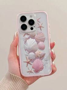 1pc Seashell Pattern Contrast Color Shockproof Phone Case, TPU Material, Suitable As Holiday Gift, Compatible With Apple 11 12 13 14 15 16 Pro/Pro Max/14 15 16 Plus/17, Unisex - Multicolor - View 5