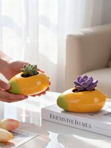 1/2pcs Creative Mango Shaped Resin Succulent Planter, Mini Plant Container, Cute Fruit Design Indoor Home Decor Flower Pot - Mango Mini Vase - View 6