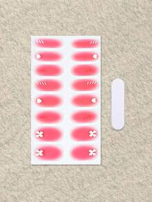 Korallenrosa No-Bake Gel Nagelsticker Nagelölfilm wasserdichte Nagelsticker Sticker einfarbig Frühlingszwiebel-Pulver Sprungfarbe Farbverlauf Vollsticker - Rosenrot - Übersicht 3