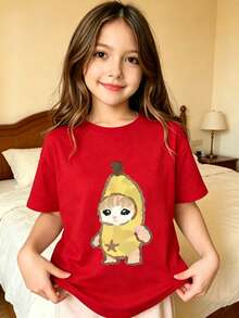 Banana Character With Star T-Shirt For Girls - Red - View 7