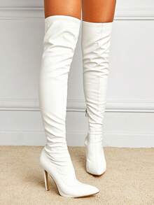 Women's Pointed Toe Side Zipper Stiletto Heel Over-The-Knee Boots, Sexy Classic Fashion Boots For Autumn/Winter - White - View 2