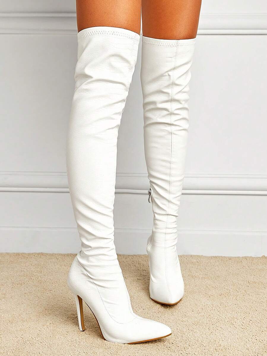 Women's Pointed Toe Side Zipper Stiletto Heel Over-The-Knee Boots, Sexy Classic Fashion Boots For Autumn/Winter