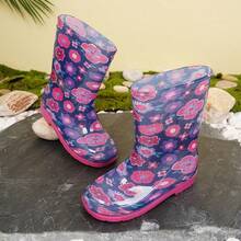 Kids Dinosaur Pattern Mid-Calf Rain Boots, Cute Fashion Companion For Dates - 紫色 - 查看 2