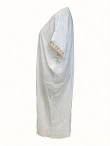 Talla Grande - Talla Grande - Talla Grande Bata Dorada Bordada Disfrute en Vacaciones Cómoda Holgada Playa Cubre Vestido Bata Falda Larga - Blanco - Ver 2