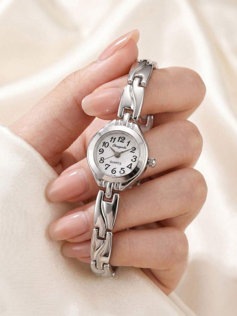1件精緻小巧銀色石英女錶，奢華優雅小錶盤女錶，母親節生日禮物，時尚小錶盤銀色手錶，精緻石英女錶，時尚小手鍊錶，優雅休閒正式女錶，適合女性、母親、朋友日常、派對、約會佩戴，精緻時尚女錶