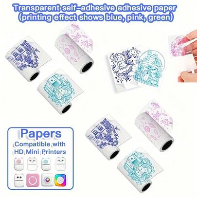 Giấy dán trong suốt đổi màu, hiệu ứng in hồng, xanh dương và xanh lam, cuộn giấy dán tự dính mini dùng để thay thế cho sổ tay, ảnh, ghi chú học tập, trang trí sổ kế hoạch và nhãn kiểm kê.