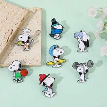 SNOOPY 1/7 件組 動漫卡通胸針套組 可愛新款狗狗琺瑯別針 衣物背包飾品金屬徽章配件禮物 - 均碼 - 查看 9