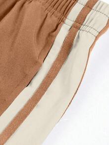 1 pieza Pantalones casuales, deportivos, para exteriores, de uso diario, versátiles, cómodos y transpirables con empalme de color contrastante, adecuados para primavera, verano, otoño e invierno - Café integral - Ver 5