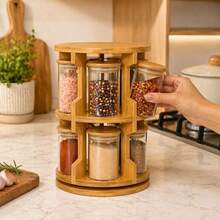 Large Minimalist Rotating Bamboo Spice Rack + Free Gift - 查看 3
