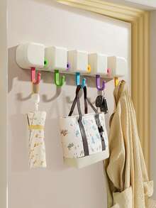 1 Set Dopamine Color Mop Holder, Wall Mounted Mop And Broom Storage Rack, No Drilling Installation, Bathroom Hanger, Multipurpose Hanging Organizer Suitable For Home, Bathroom, Garage - Great For Mops, Brooms And Long-Handle Tools - Durable Plastic Material - Multicolor - View 7