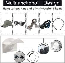 Juego de 10 soportes autoadhesivos para gorras, colgadores de pared multifuncionales, no requieren perforación, caja portagorras, fijación segura para gorras de béisbol, bolsos y accesorios (blanco) - Ver 5
