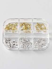 6pcs 3D Bow Nail Art Decorations, Gold & Silver Hollow And Solid Bow Nail Accessories, Multi-Size Metal Ribbon Nail Decor Suitable For Wedding, Valentine's Day, Graduation Ceremony And Daily Wear Nail Charms - Multicolor - View 10