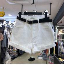Gray Denim Shorts, Fashion Style, Summer 2026, High Waist, Wide Leg, Loose Fit, Korean Style, Slimming Effect, A-Line Cut. - White - View 3