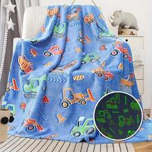 1pc Cartoon Construction Vehicle Design Glow-In-The-Dark Blanket - Soft Plush Blanket That Glows At Night - Suitable For Napping, Sofa, Camping - Convenient Foldable & Portable Throw Blanket - Multicolor - View 1