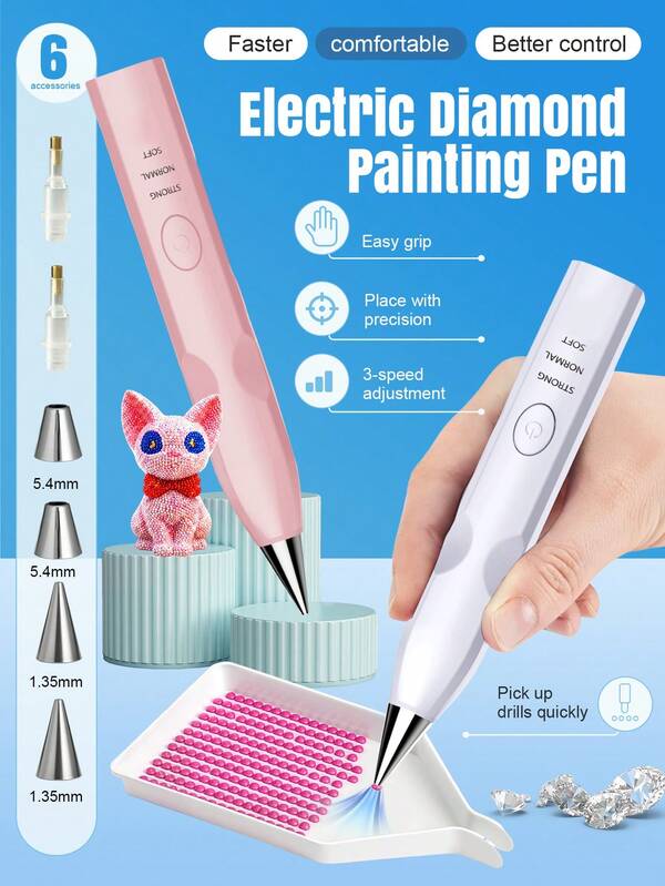 ENSSU Electric Diamond Painting Pen, Cordless Diamond Art Vacuum Pen With 4 Interchangeable Tips, No Wax Needed Vacuum Pickup For Multiple Diamond Sizes, 3 Adjustable Suction Modes, Rechargeable DIY Diamond Art Accessory And Tool, Perfect Gift For Diamond Art Enthusiasts And Beginners, Fast Paste Drill Pen Tool, Nail Art Diamond Pen Picker, Essential Crafting Aid Tool For Craft Enthusiasts, Nail Technician Supplies