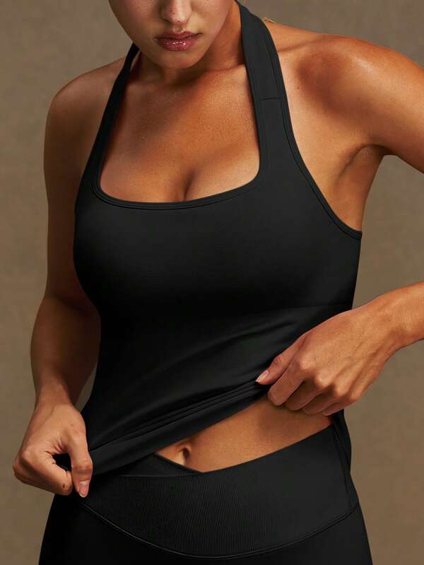 VVX Women Halter Neck Sports Crop Tank Tops Removable Pads Sexy Backless Workout Yoga Top Y2K Comfortable Breathable Casual Solid Color Soft For Gym Daily Wear All Seasons