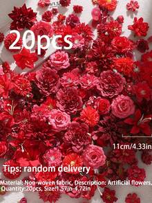 20/40件紅色人造花－仿真花。適用於DIY花環、婚禮花束、派對裝飾、居家中心裝飾、母親節/返校日/情人節禮物。全年供應。 - 紅色系列 - 查看 9