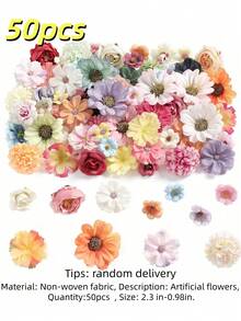 50 piezas de flores y rosas artificiales (2,3 cm - 7,9 cm) - Ideal para bodas, decoración del Día de San Valentín, decoración del hogar, centros de mesa para fiestas, coronas, decoración de mesas, adornos de ropa, fiestas, bodas, aniversarios, centros de mesa - Multicolor - Ver 18