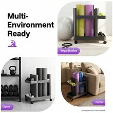 Gray Modern Fitness Equipment Storage Cart,Minimalist Floor-Standing Sports Gear Organizer Rack,Multifunctional Household Sundry Mobile Storage Trolley,For Home Gym Yoga Studio Store Yoga Mat Dumbbell Kettlebell Resistance Band Various Sports Supplies - Grey - View 9